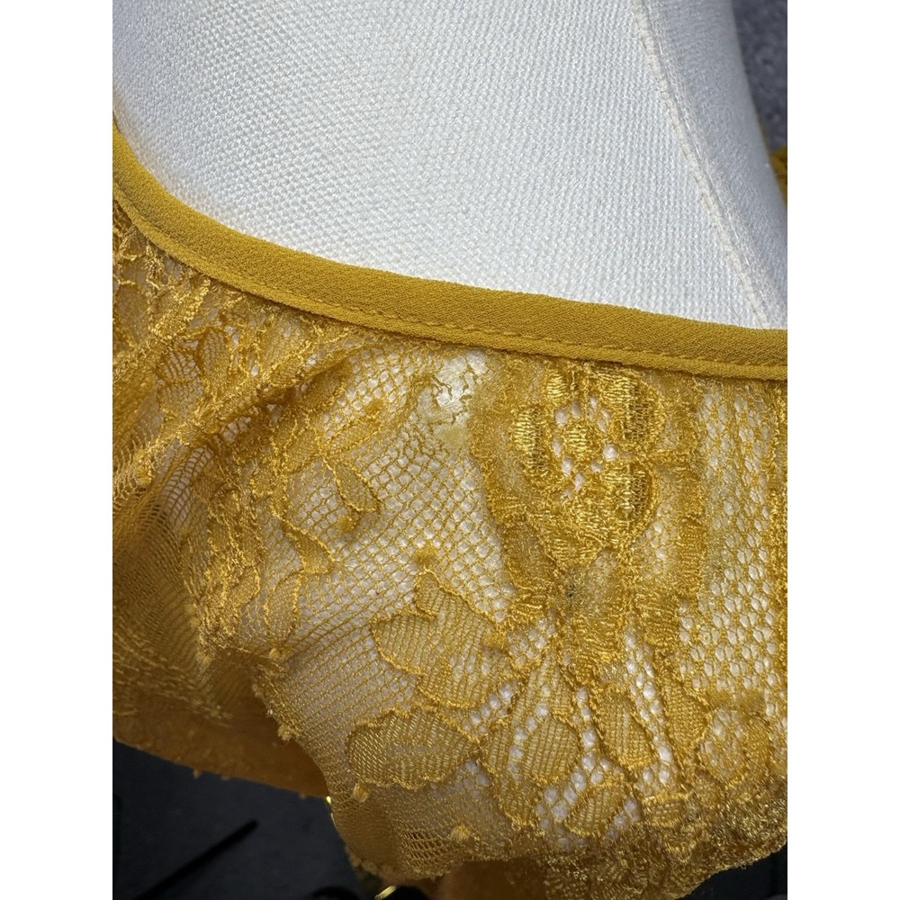 Womens XL Yellow Floral Lace Top Sheer Ruffle Sleeve Peasant Boho Fairycore - Picture 6 of 9